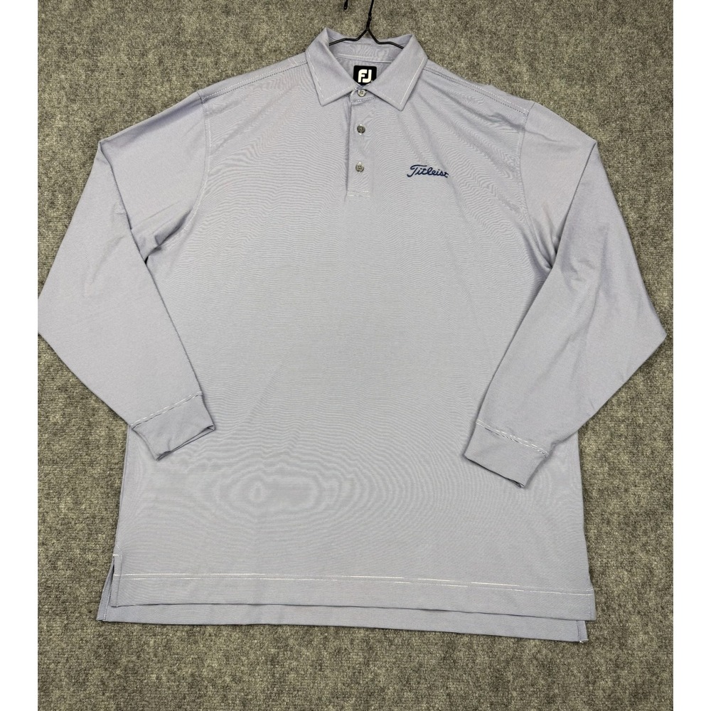 FootJoy Titleist Mens XL Long Sleeve Golf Polo Shirt Blue White Stripe FJ Logo